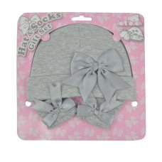 HS104-G: Grey Hat & Sock Set w/Bow